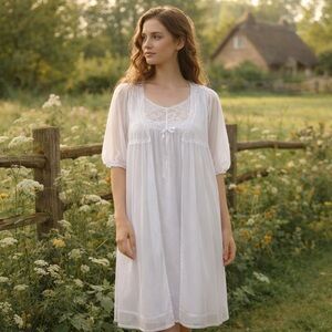 Vintage Eaton Vanity Fair Lingerie Negligee Pegnoir 2 Piece Set S White Boudoir